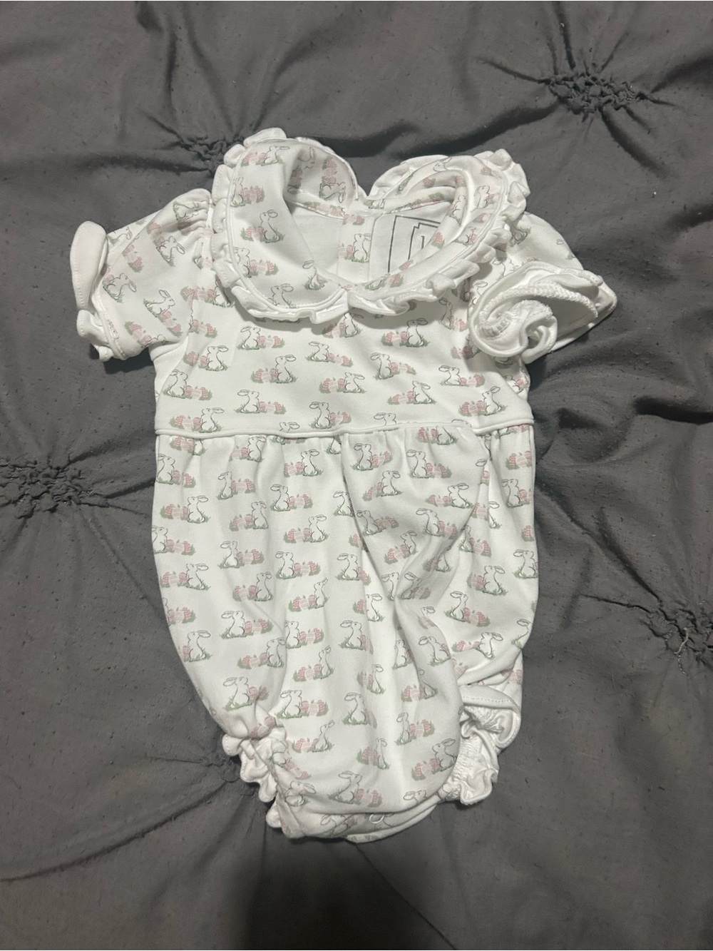 White Baby One-Piece with Pink & Green Bunny Print